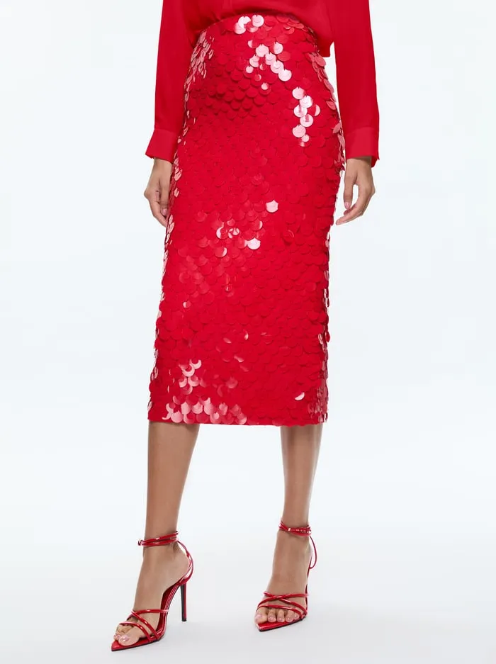 Skirts Women Alice Olivia Fifi Paillette Midi Skirt Bright Ruby
