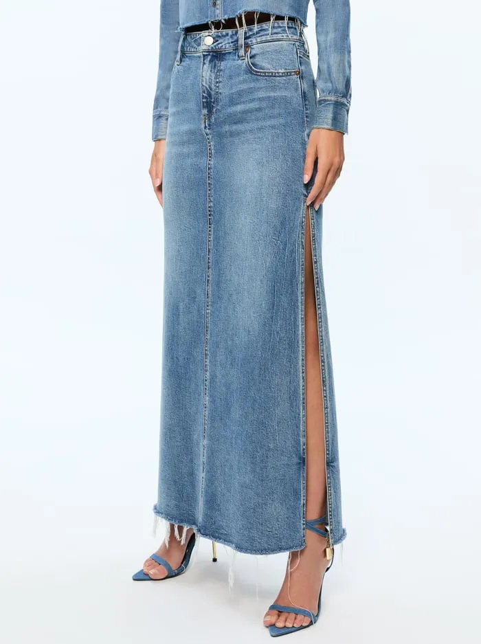 Skirts Women Alice Olivia Marissa High Rise Maxi Skirt With Side Slit Brooklyn Blue