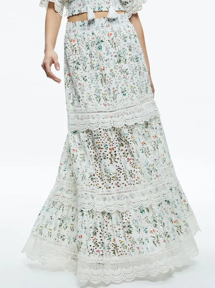 Skirts Women Alice Olivia Reise Embroidered Tiered Maxi Skirt Georgia Floral