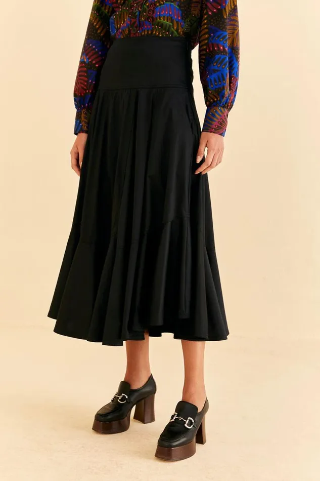 Skirts Women FARM Rio Black Ruffle Maxi Skirt Skirts Women FARM Rio Black Ruffle Maxi Skirt