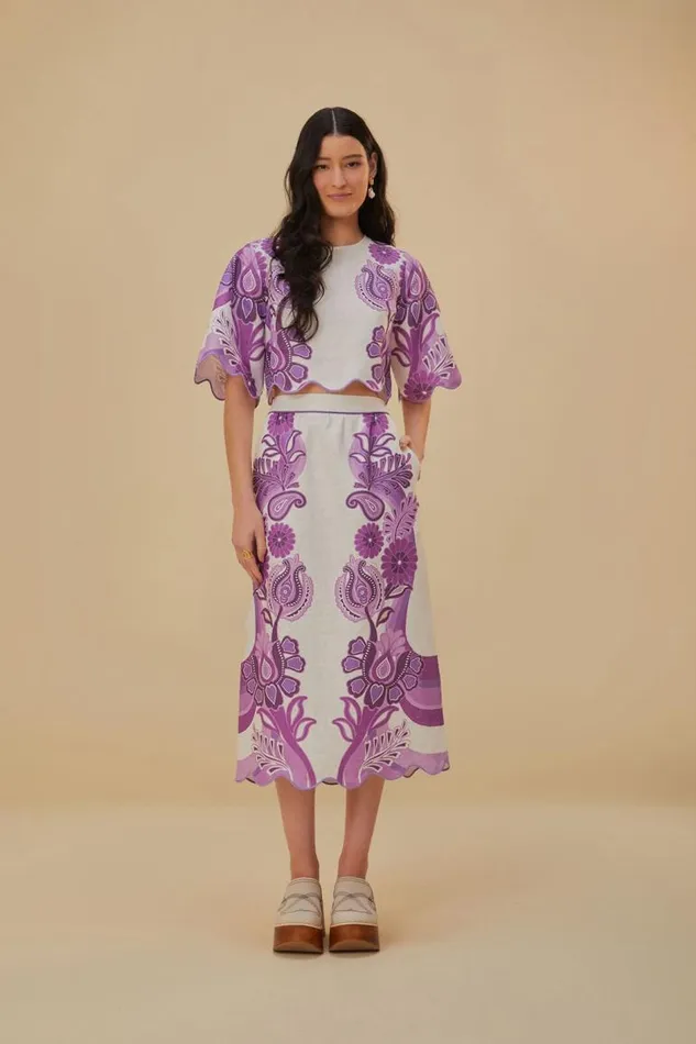 Skirts Women FARM Rio Color Festival Cream Euroflax Midi Skirt