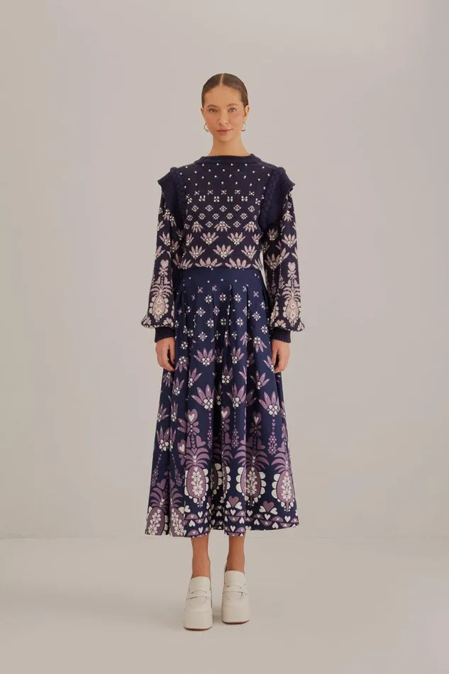 Skirts Women FARM Rio Dark Blue Ainika Martina Midi Skirt