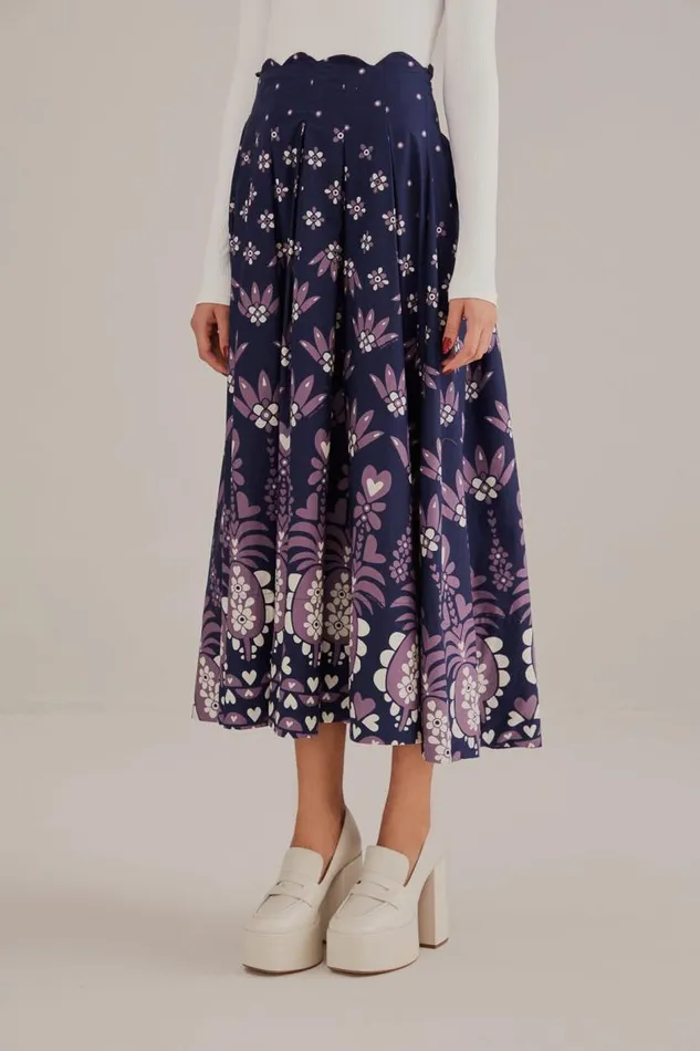 Skirts Women FARM Rio Dark Blue Ainika Martina Midi Skirt