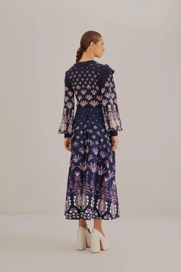 Skirts Women FARM Rio Dark Blue Ainika Martina Midi Skirt