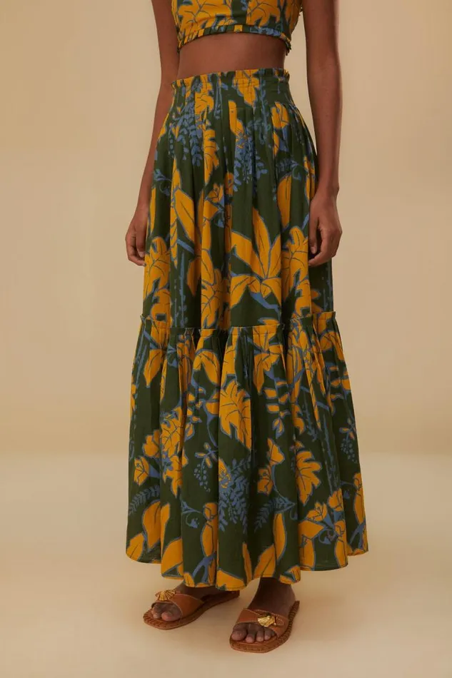 Skirts Women FARM Rio Green Foliage Sketch Lenzing Ecovero Euroflax Midi Skirt