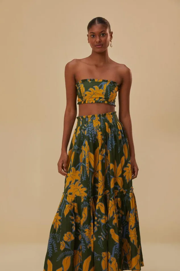 Skirts Women FARM Rio Green Foliage Sketch Lenzing Ecovero Euroflax Midi Skirt