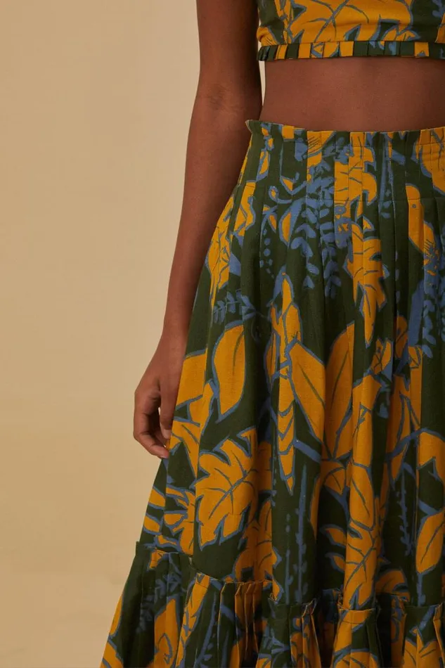 Skirts Women FARM Rio Green Foliage Sketch Lenzing Ecovero Euroflax Midi Skirt