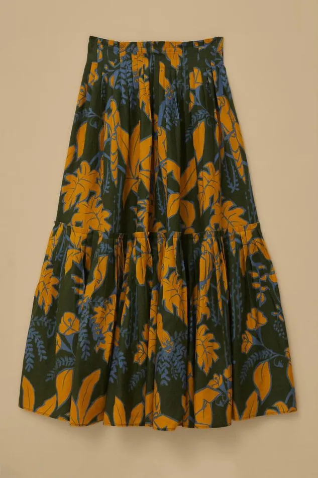 Skirts Women FARM Rio Green Foliage Sketch Lenzing Ecovero Euroflax Midi Skirt