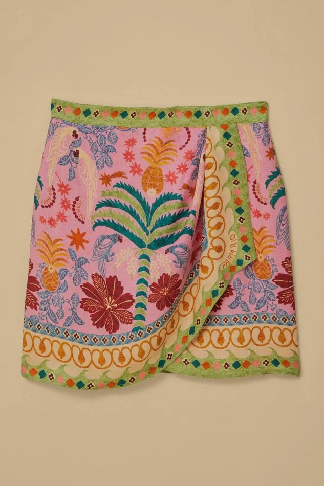 Skirts Women FARM Rio Pink Fruits Queen Scarf Lenzing Ecovero Viscose Mini Skirt