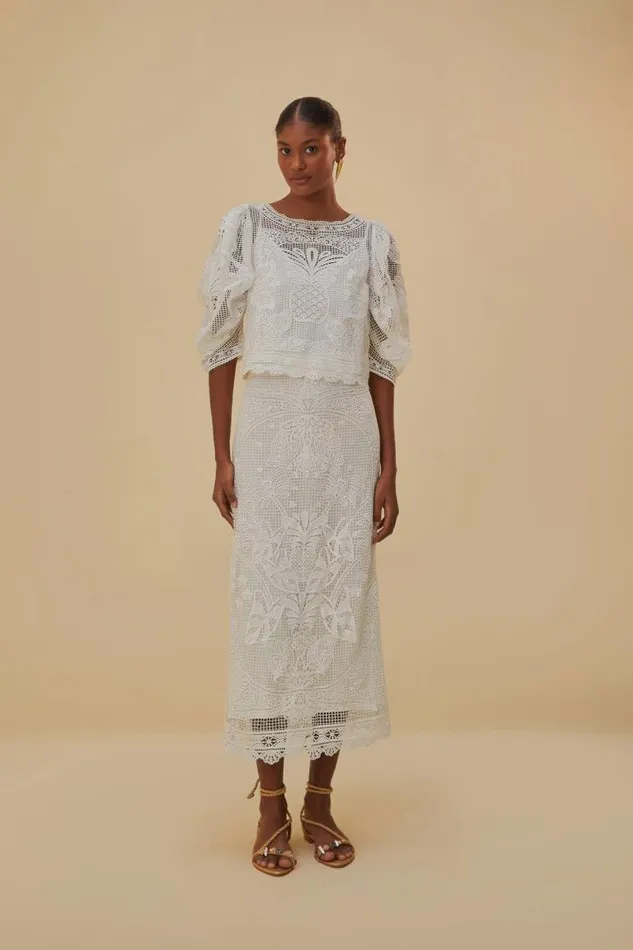 Skirts Women FARM Rio White Guipure Midi Skirt