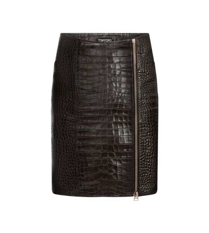Skirts Women TOM FORD CROC EMBOSSED LEATHER SKIRT Chocolate Ombre039