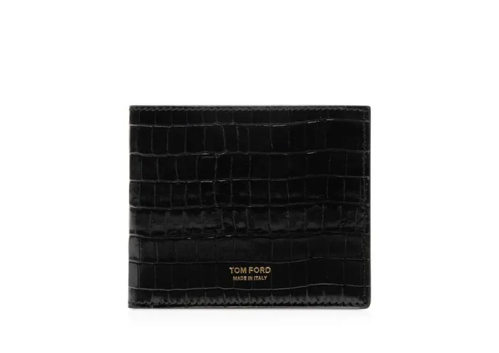 Small Leather Goods Men TOM FORD GLOSSY PRINTED CROC CLASSIC BIFOLD WALLET Black