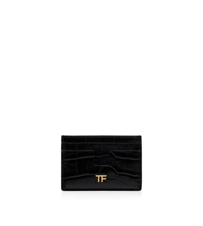 Small Leather Goods Women TOM FORD SHINY STAMPED CROCODILE LEATHER CLASSIC TF CARD HOLDER Black