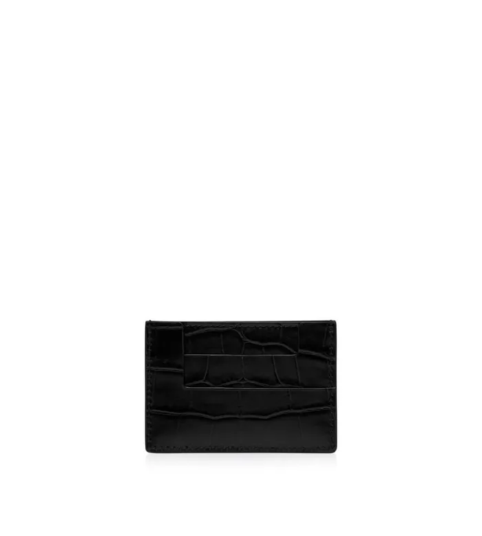Small Leather Goods Women TOM FORD SHINY STAMPED CROCODILE LEATHER CLASSIC TF CARD HOLDER Black Small Leather Goods Women TOM FORD SHINY STAMPED CROCODILE LEATHER CLASSIC TF CARD HOLDER Black