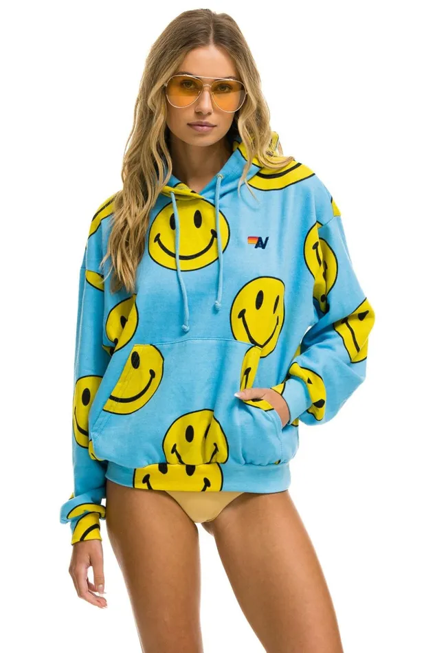 SMILEY REPEAT RELAXED PULLOVER HOODIE 8211 SKY Women Aviator Nation Hoodies