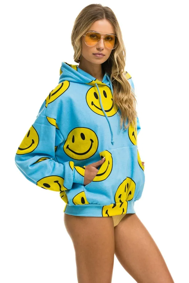SMILEY REPEAT RELAXED PULLOVER HOODIE 8211 SKY Women Aviator Nation Hoodies