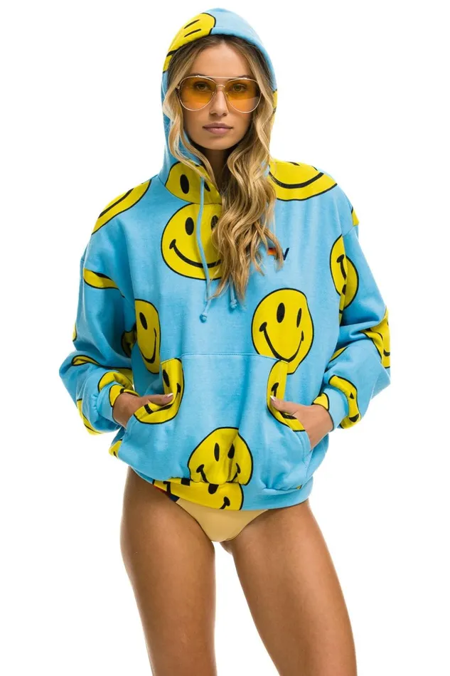 SMILEY REPEAT RELAXED PULLOVER HOODIE 8211 SKY Women Aviator Nation Hoodies