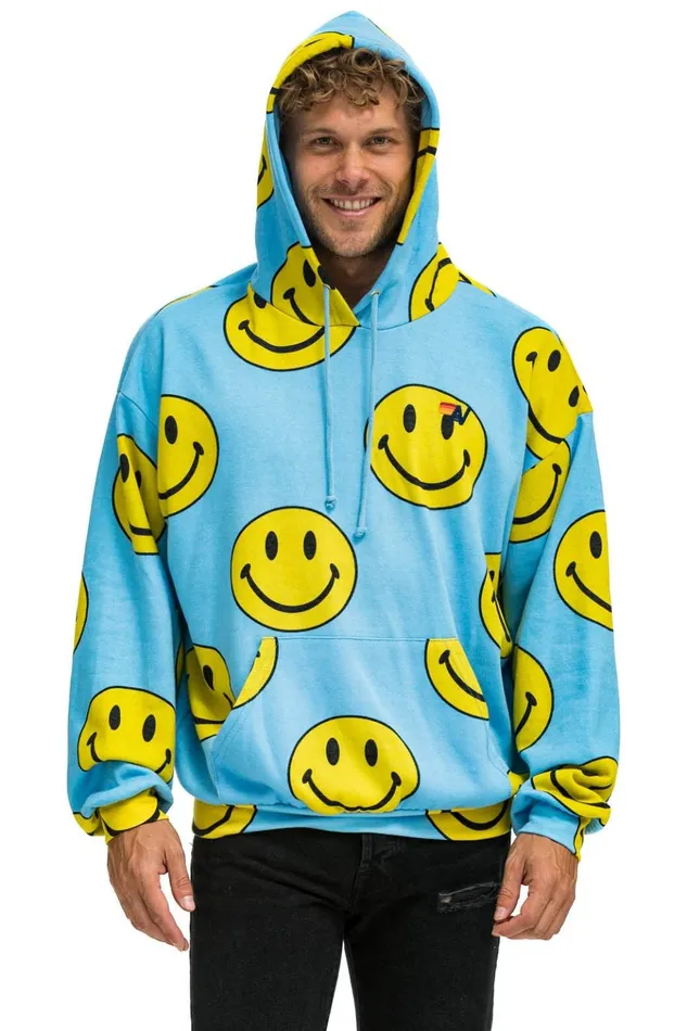 SMILEY REPEAT RELAXED PULLOVER HOODIE 8211 SKY Women Aviator Nation Hoodies