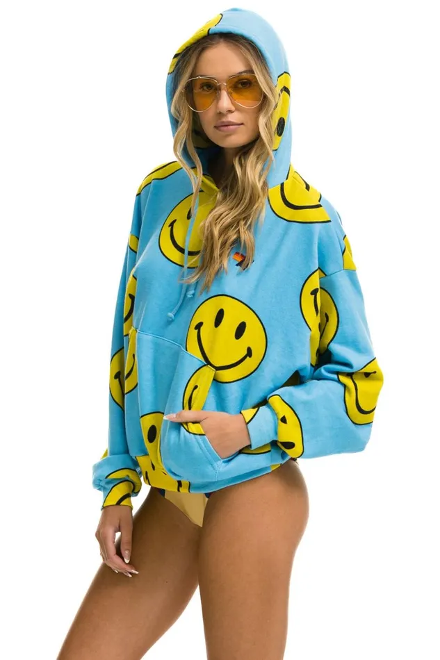 SMILEY REPEAT RELAXED PULLOVER HOODIE 8211 SKY Women Aviator Nation Hoodies