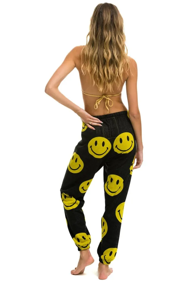 SMILEY REPEAT SWEATPANTS 8211 BLACK Women Aviator Nation Sweatpants