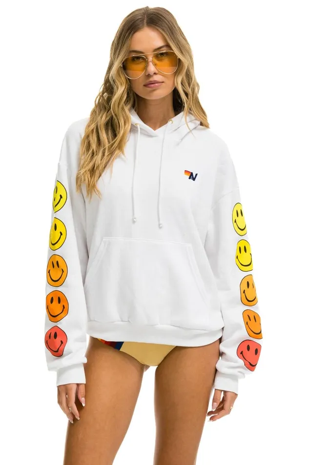 SMILEY SUNSET RELAXED PULLOVER HOODIE 8211 WHITE Women Aviator Nation Hoodies