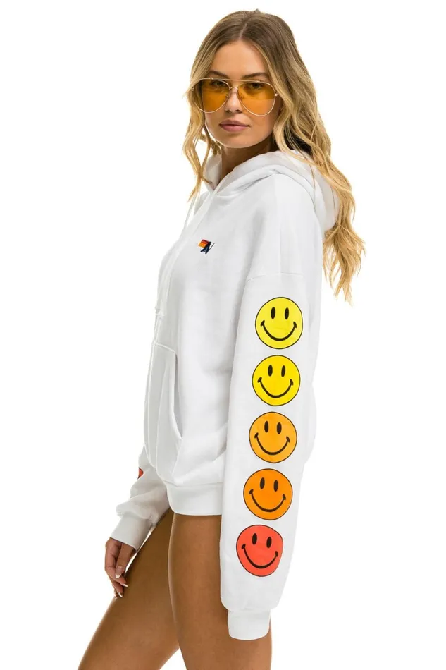 SMILEY SUNSET RELAXED PULLOVER HOODIE 8211 WHITE Women Aviator Nation Hoodies