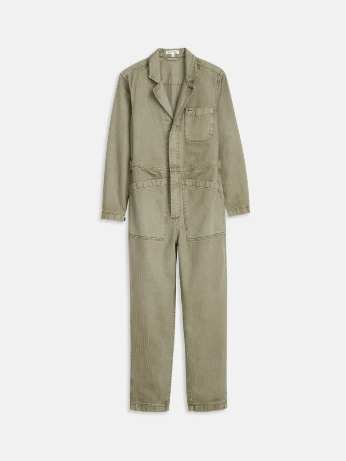 Standard Zip Jumpsuit In Herringbone Vintage Olive Women Alex Mill Jumpsuits