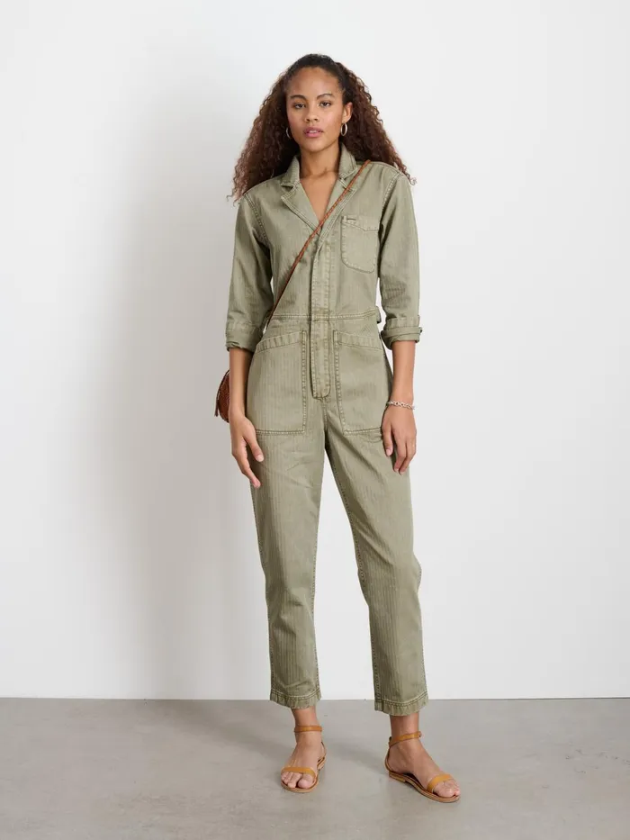 Standard Zip Jumpsuit In Herringbone Vintage Olive Women Alex Mill Jumpsuits