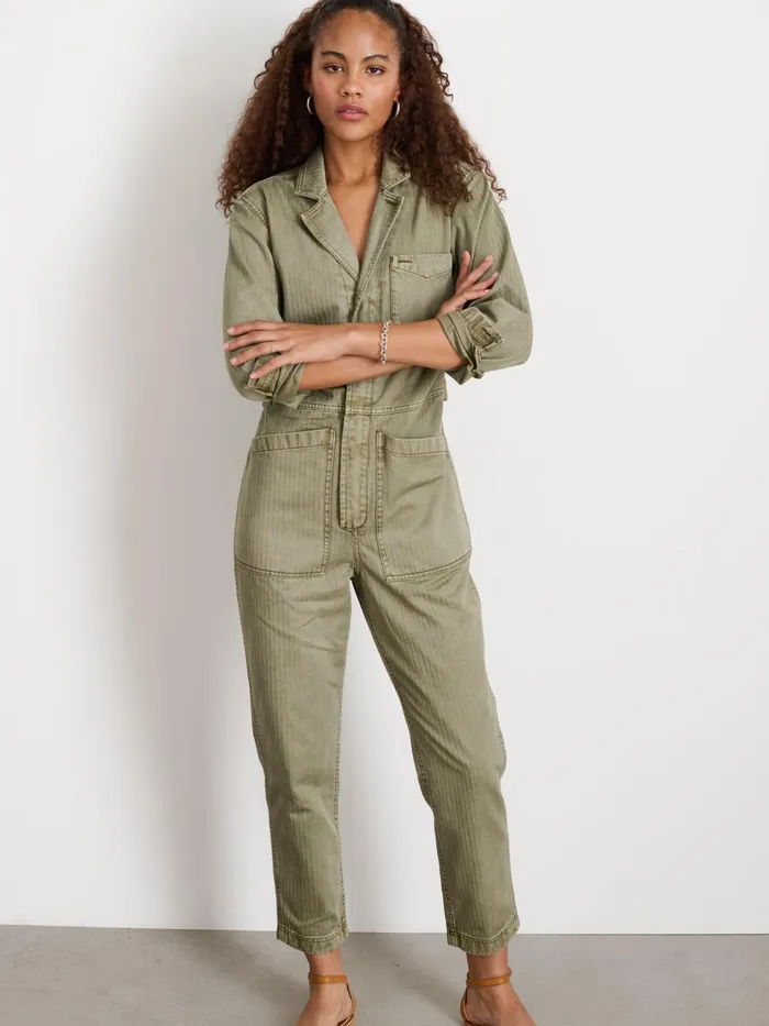 Standard Zip Jumpsuit In Herringbone Vintage Olive Women Alex Mill Jumpsuits