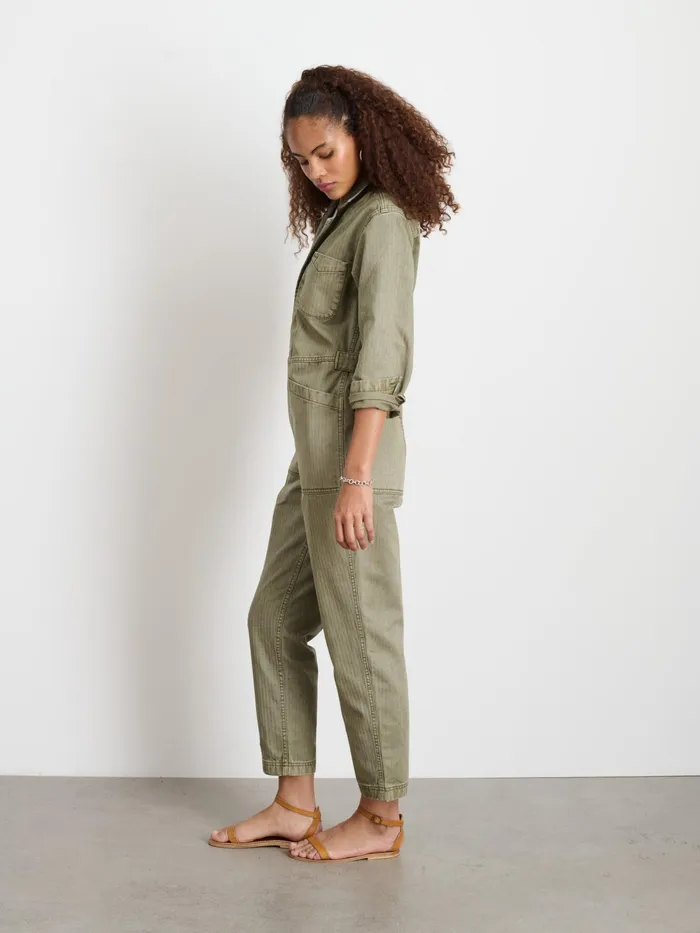 Standard Zip Jumpsuit In Herringbone Vintage Olive Women Alex Mill Jumpsuits