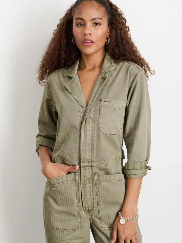 Standard Zip Jumpsuit In Herringbone Vintage Olive Women Alex Mill Jumpsuits