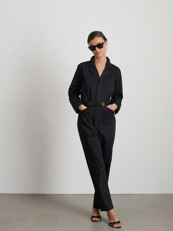 Standard Zip Jumpsuit In Herringbone Washed Black Women Alex Mill Jumpsuits