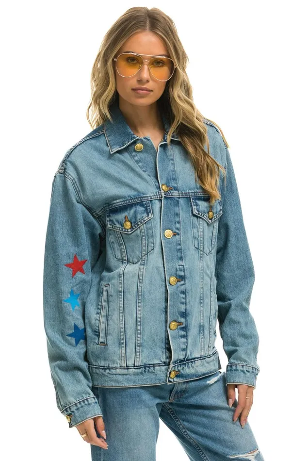 STOKED OVERSIZED CONCERT DENIM JACKET 8211 VINTAGE WomenMen Aviator Nation Denim Jackets