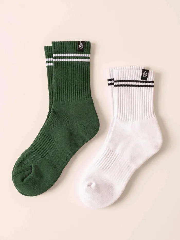 Stripe Crew Socks 8211 WhiteGreen Women Ryderwear Socks