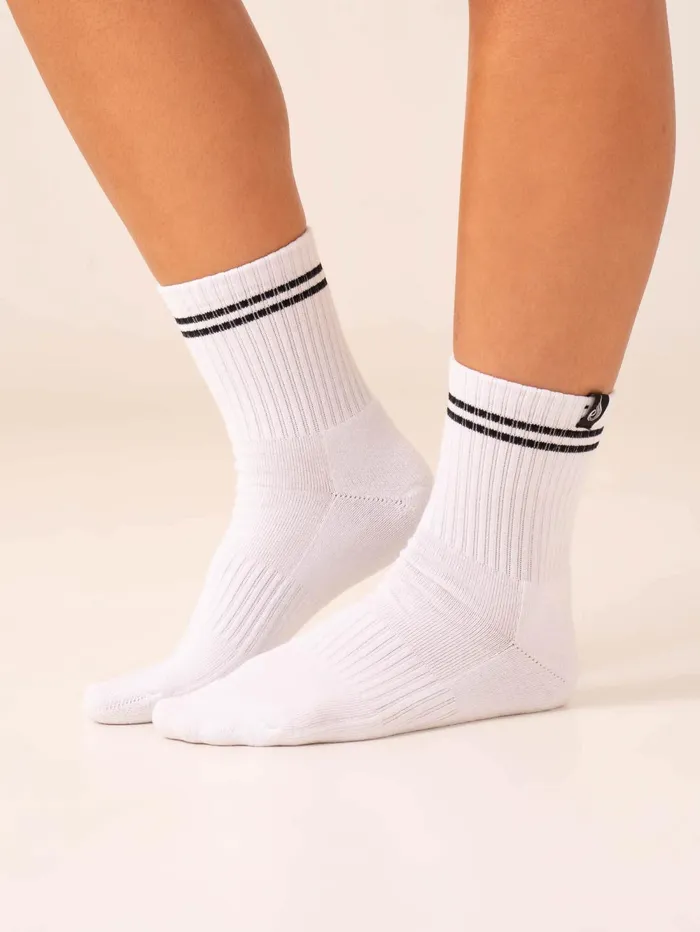 Stripe Crew Socks 8211 WhiteGreen Women Ryderwear Socks