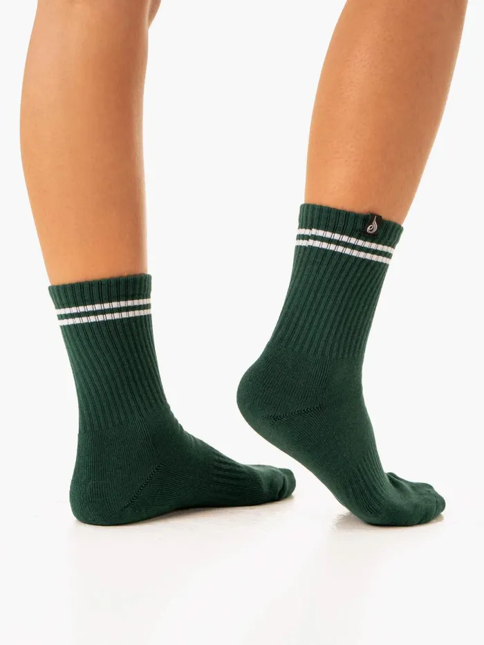 Stripe Crew Socks 8211 WhiteGreen Women Ryderwear Socks