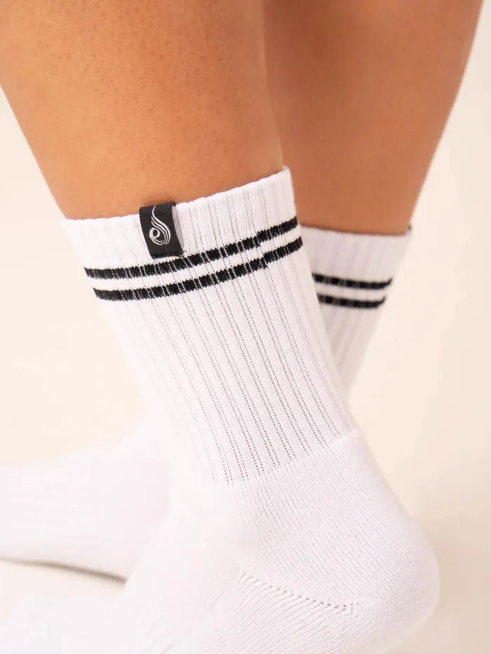 Stripe Crew Socks 8211 WhiteGreen Women Ryderwear Socks