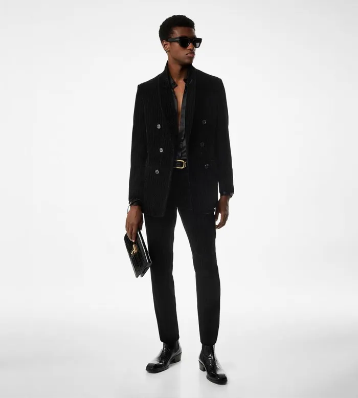 Suits Men TOM FORD VELVET FLOCK STRIPE ATTICUS JACKET Black Suits Men TOM FORD VELVET FLOCK STRIPE ATTICUS JACKET Black