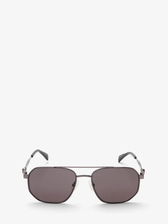 Sunglasses Men Alexander McQueen Floating Skull Metal Caravan Sunglasses Ruthenium