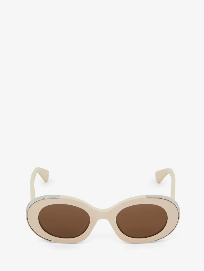 Sunglasses Women Alexander McQueen The Grip Oval Sunglasses Ivorybrown