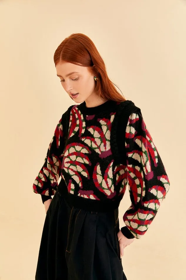 Sweaters and Sweatshirts Women FARM Rio Black Banana Dots Knit Sweater
