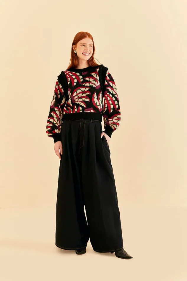 Sweaters and Sweatshirts Women FARM Rio Black Banana Dots Knit Sweater