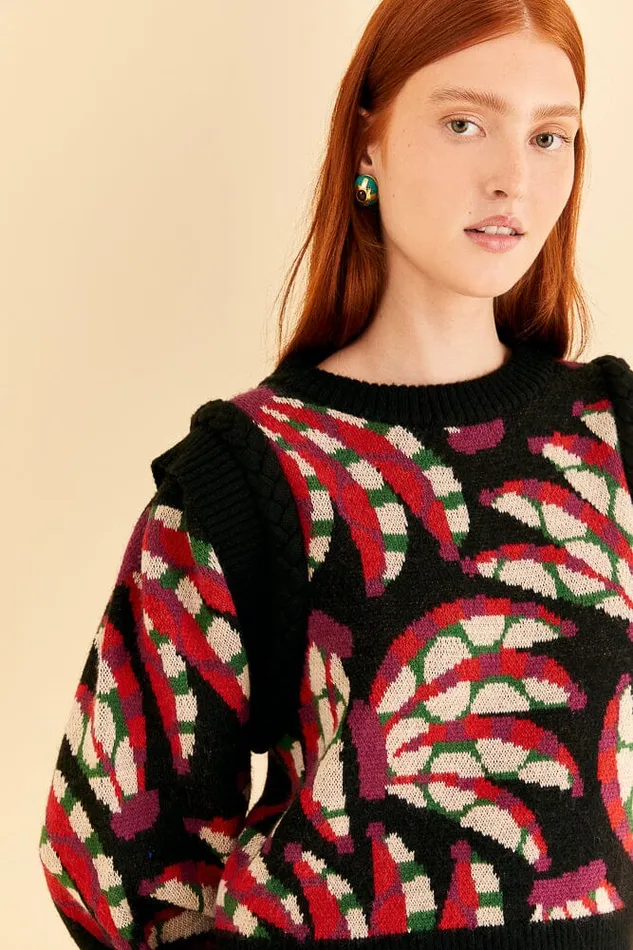 Sweaters and Sweatshirts Women FARM Rio Black Banana Dots Knit Sweater