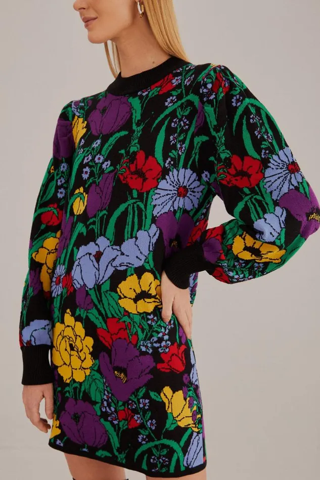 Sweaters and Sweatshirts Women FARM Rio Black Bucolic Garden Sweater Dress Sweaters and Sweatshirts Women FARM Rio Black Bucolic Garden Sweater Dress