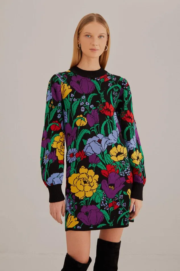 Sweaters and Sweatshirts Women FARM Rio Black Bucolic Garden Sweater Dress Sweaters and Sweatshirts Women FARM Rio Black Bucolic Garden Sweater Dress