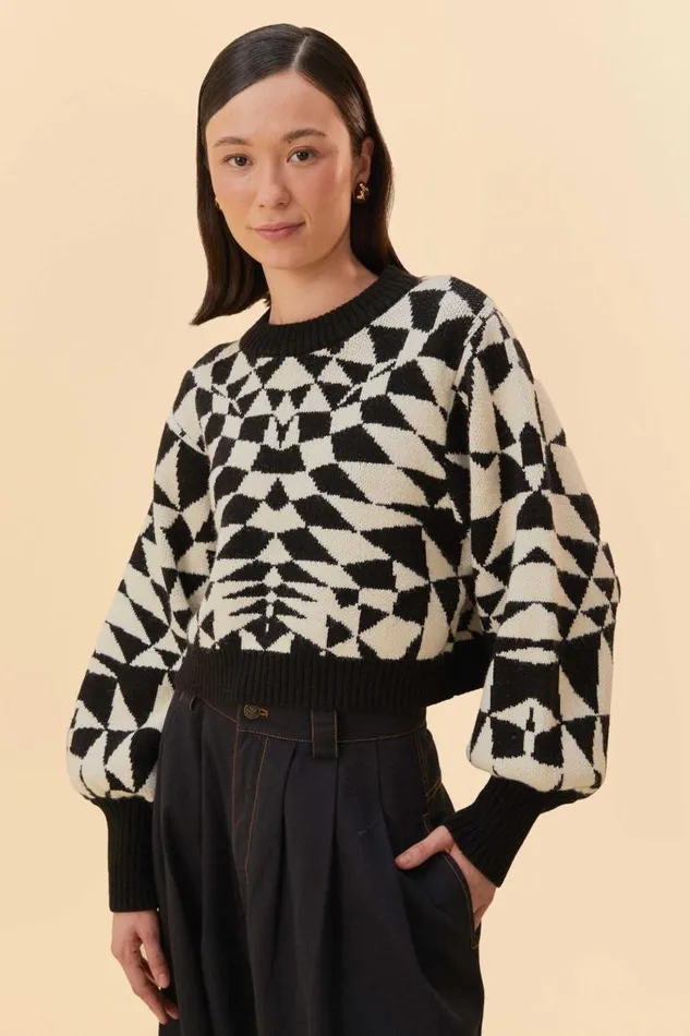 Sweaters and Sweatshirts Women FARM Rio Black Heart Deco Knit Sweater