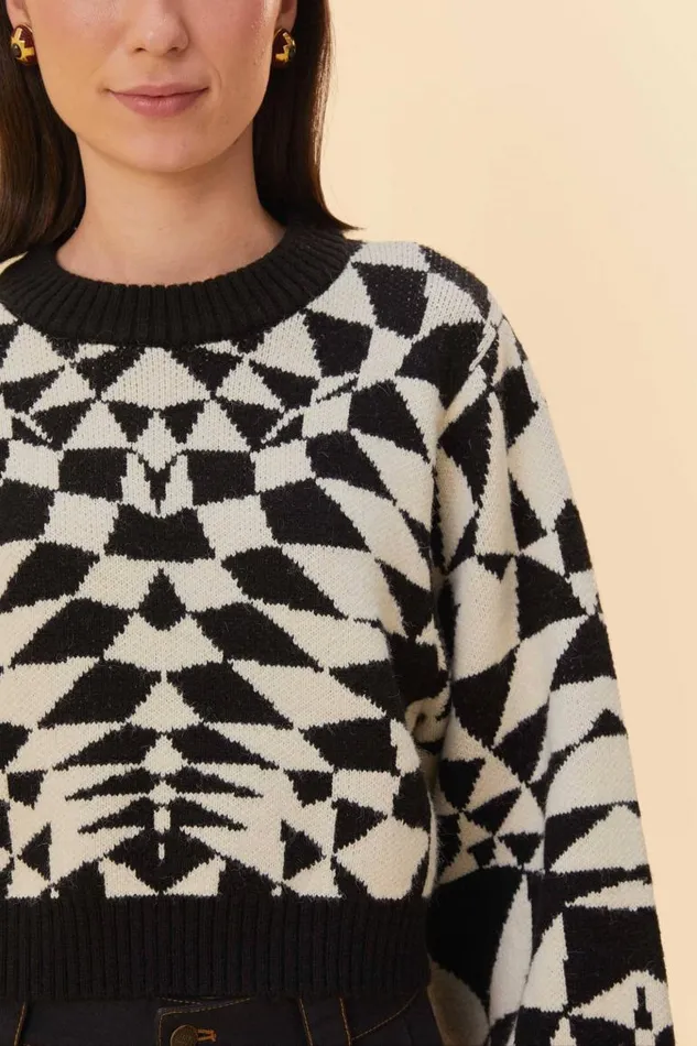 Sweaters and Sweatshirts Women FARM Rio Black Heart Deco Knit Sweater Sweaters and Sweatshirts Women FARM Rio Black Heart Deco Knit Sweater