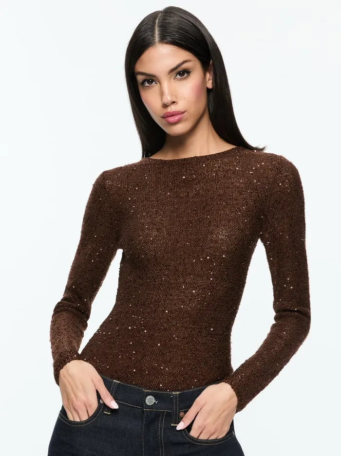Sweaters Women Alice Olivia Eneida Sequin Pullover Espresso