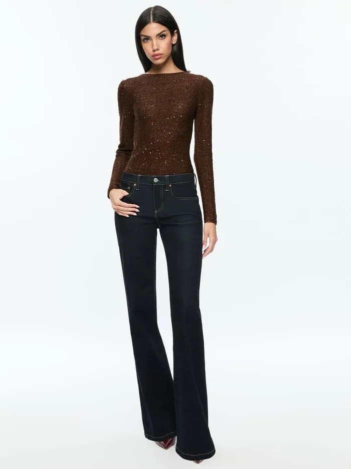 Sweaters Women Alice Olivia Eneida Sequin Pullover Espresso