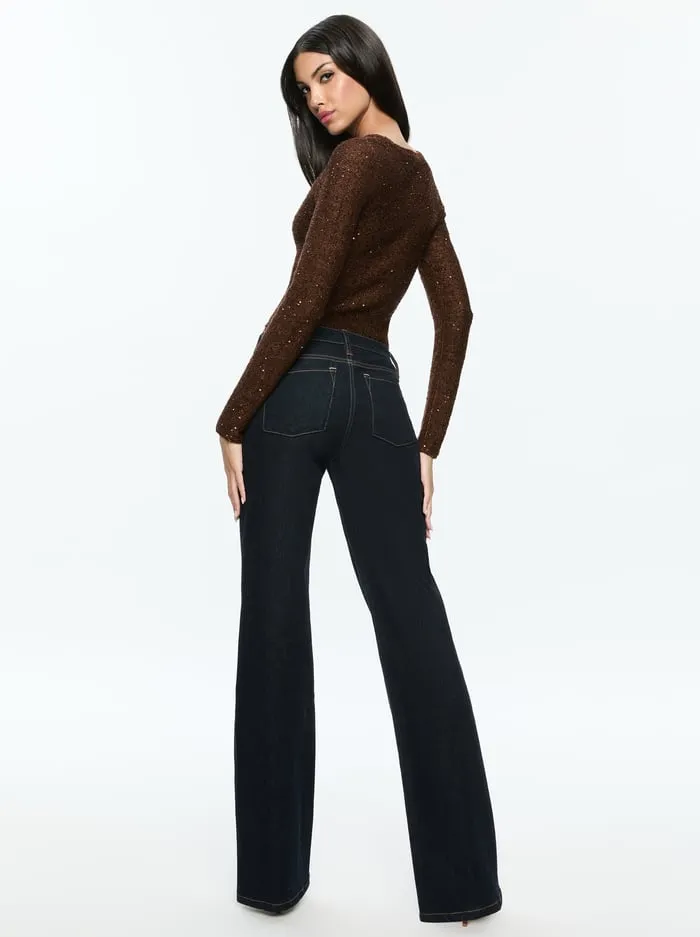 Sweaters Women Alice Olivia Eneida Sequin Pullover Espresso